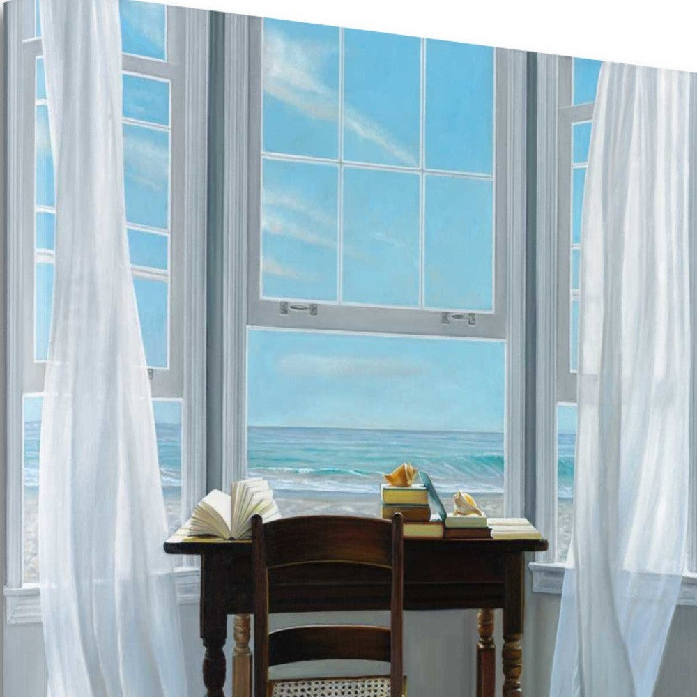 HomeRoots 25" Desk with Ocean View 2 Giclee Wrap Canvas Wall Art