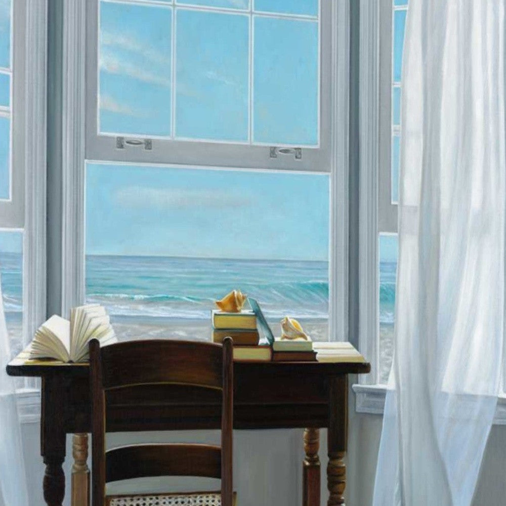 HomeRoots 25" Desk with Ocean View 2 Giclee Wrap Canvas Wall Art