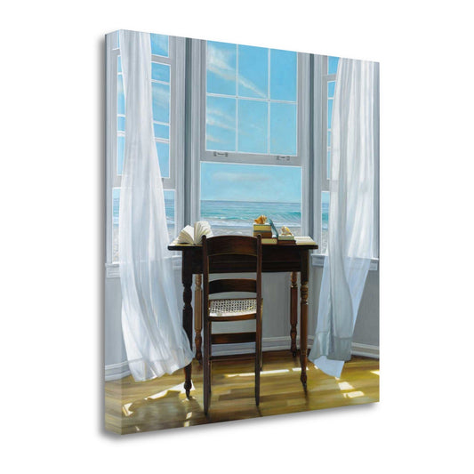 HomeRoots 25" Desk with Ocean View 2 Giclee Wrap Canvas Wall Art