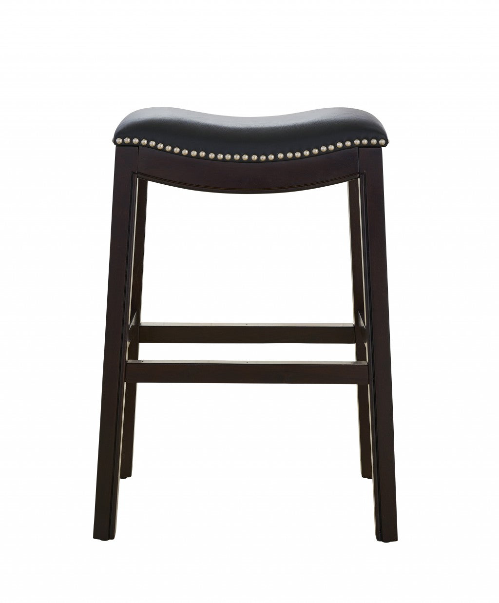 HomeRoots 25" Espresso and Black Saddle Style Counter Height Bar Stool