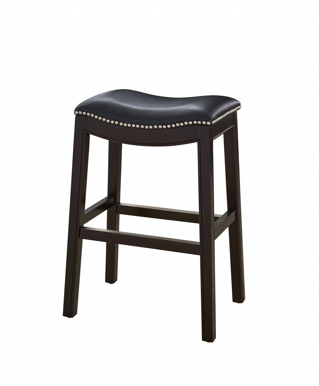HomeRoots 25" Espresso and Black Saddle Style Counter Height Bar Stool