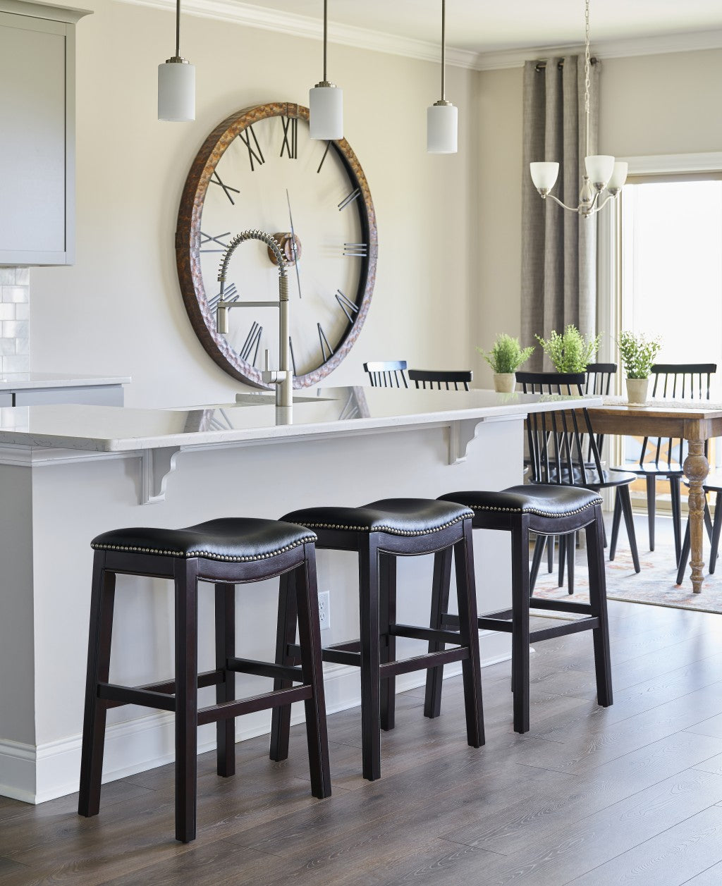 HomeRoots 25" Espresso and Black Saddle Style Counter Height Bar Stool