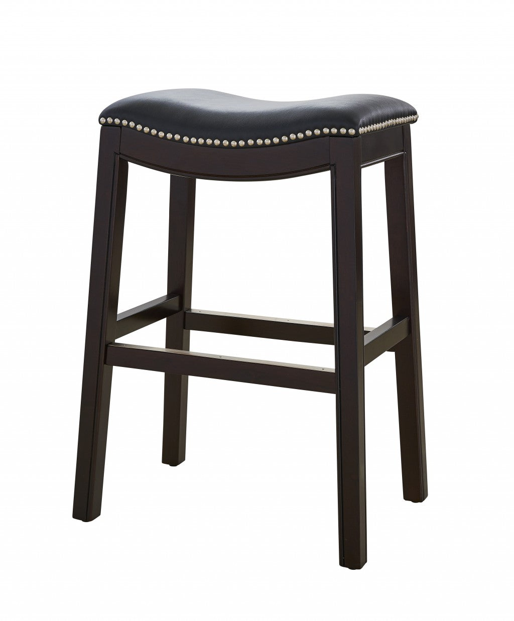 HomeRoots 25" Espresso and Black Saddle Style Counter Height Bar Stool