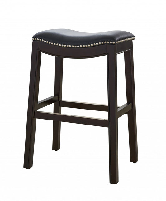 HomeRoots 25" Espresso and Black Saddle Style Counter Height Bar Stool