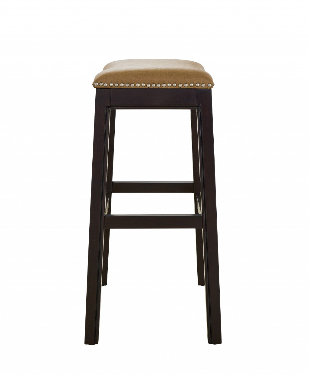 HomeRoots 25" Espresso and Carmel Saddle Style Counter Height Bar Stool