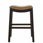 HomeRoots 25" Espresso and Carmel Saddle Style Counter Height Bar Stool