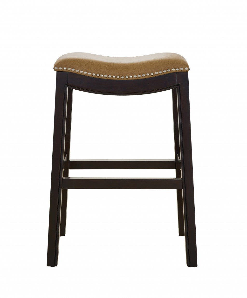 HomeRoots 25" Espresso and Carmel Saddle Style Counter Height Bar Stool