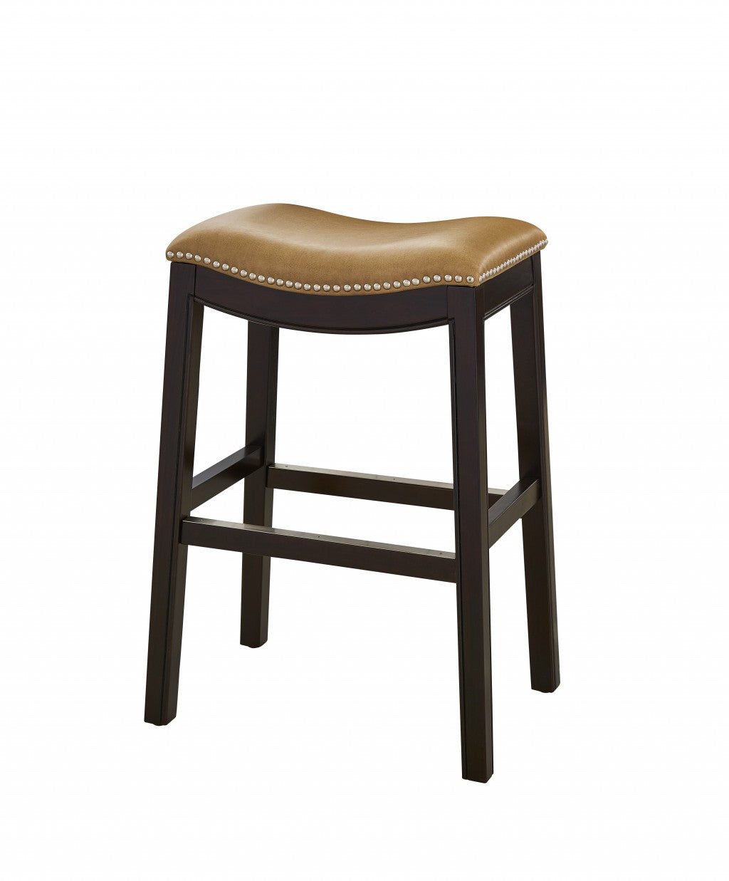 HomeRoots 25" Espresso and Carmel Saddle Style Counter Height Bar Stool
