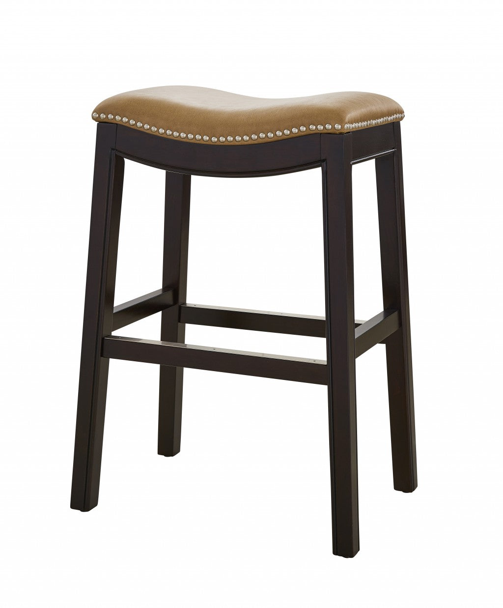 HomeRoots 25" Espresso and Carmel Saddle Style Counter Height Bar Stool