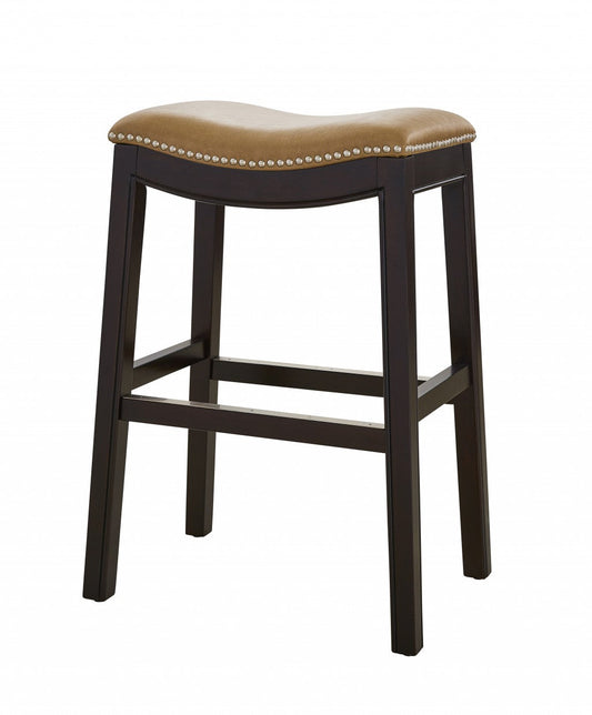 HomeRoots 25" Espresso and Carmel Saddle Style Counter Height Bar Stool