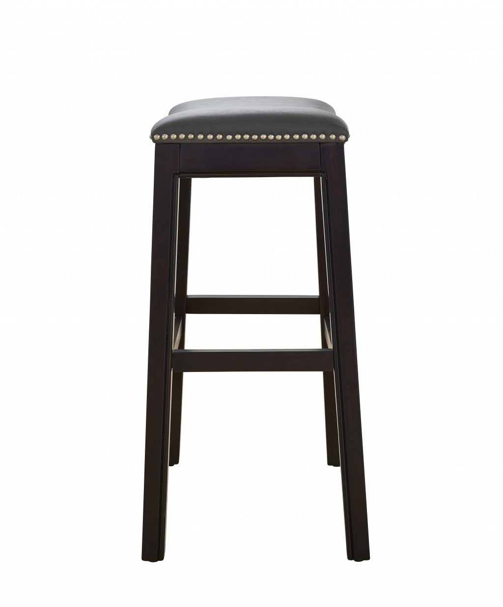 HomeRoots 25" Espresso and Gray Saddle Style Counter Height Bar Stool