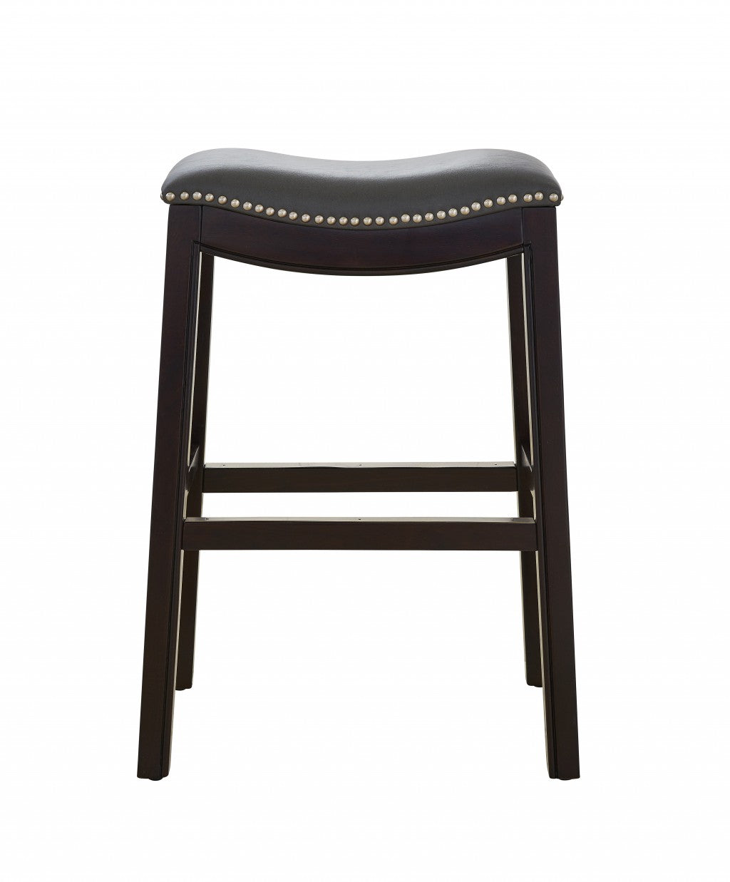 HomeRoots 25" Espresso and Gray Saddle Style Counter Height Bar Stool