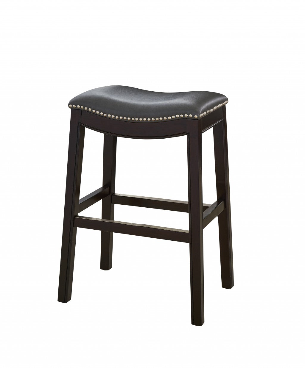 HomeRoots 25" Espresso and Gray Saddle Style Counter Height Bar Stool