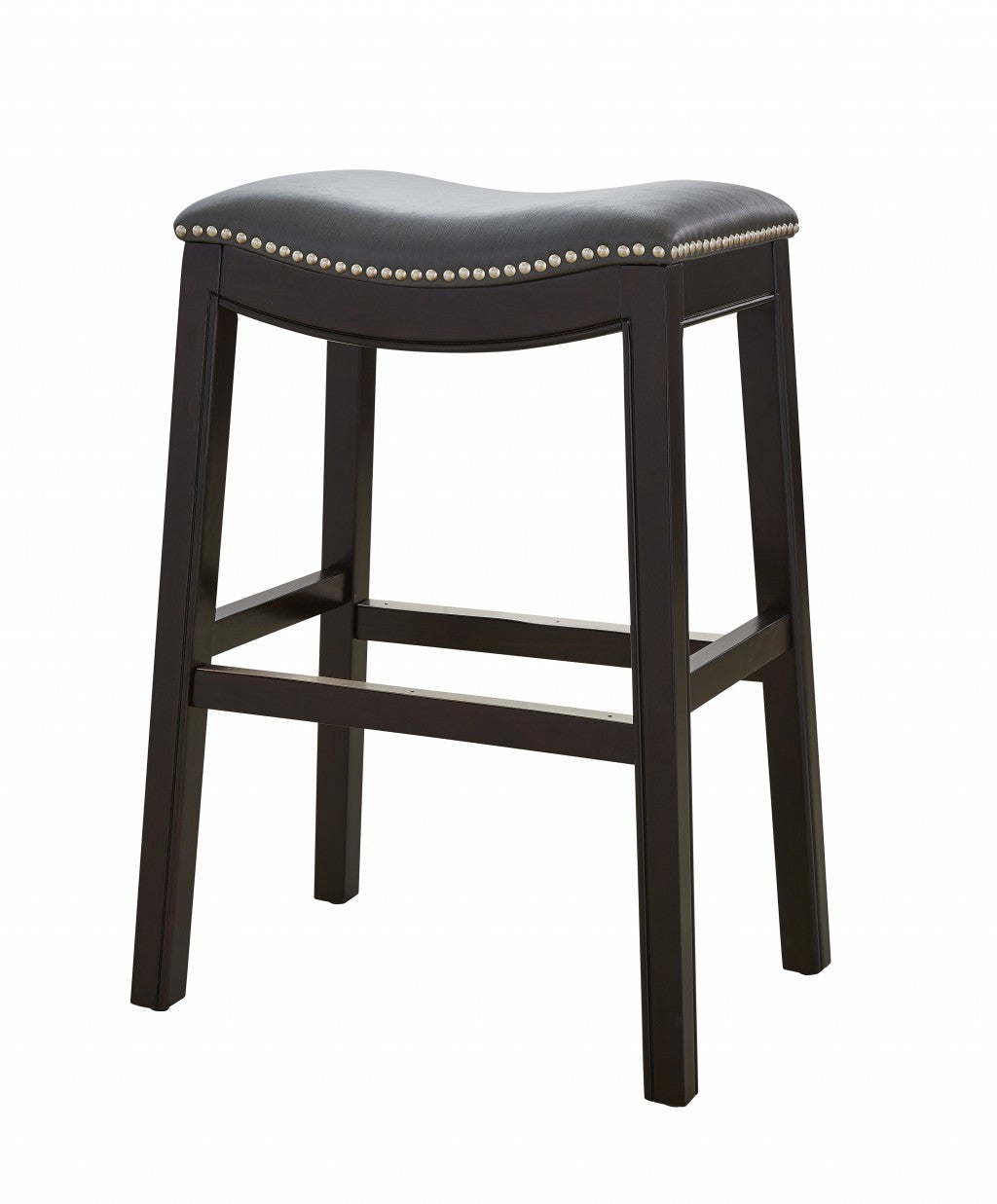 HomeRoots 25" Espresso and Gray Saddle Style Counter Height Bar Stool