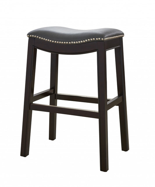 HomeRoots 25" Espresso and Gray Saddle Style Counter Height Bar Stool