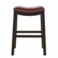 HomeRoots 25" Espresso and Red Saddle Style Counter Height Bar Stool
