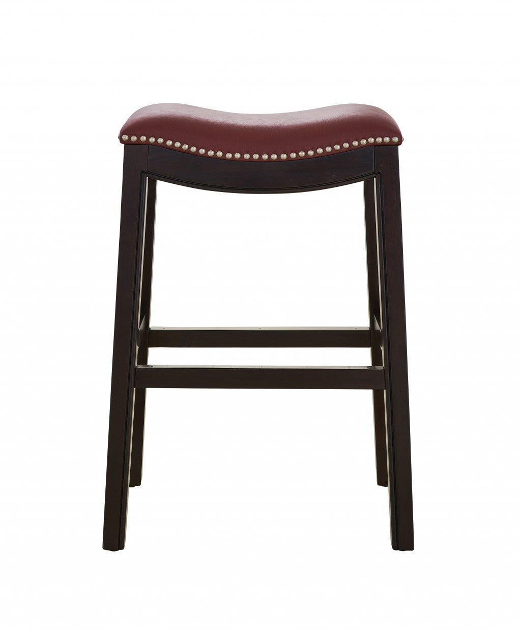 HomeRoots 25" Espresso and Red Saddle Style Counter Height Bar Stool