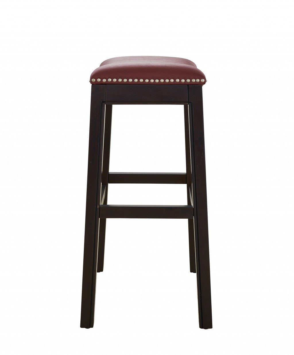 HomeRoots 25" Espresso and Red Saddle Style Counter Height Bar Stool