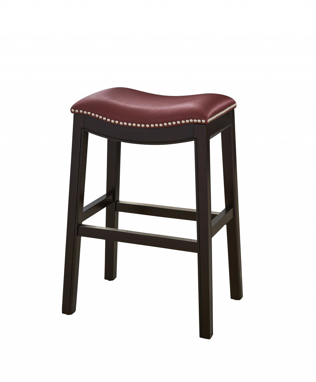 HomeRoots 25" Espresso and Red Saddle Style Counter Height Bar Stool