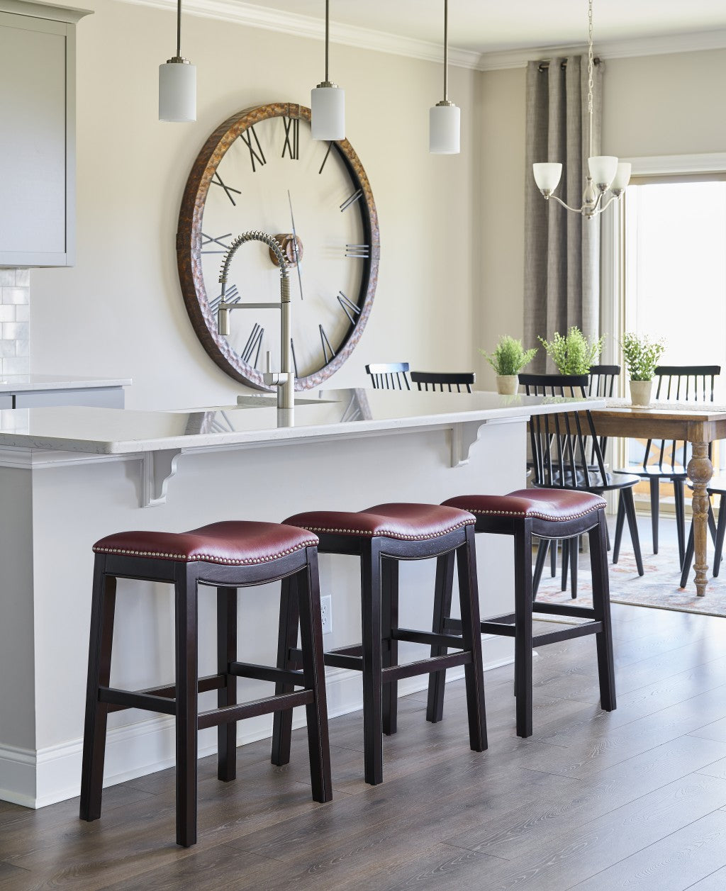 HomeRoots 25" Espresso and Red Saddle Style Counter Height Bar Stool
