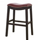 HomeRoots 25" Espresso and Red Saddle Style Counter Height Bar Stool