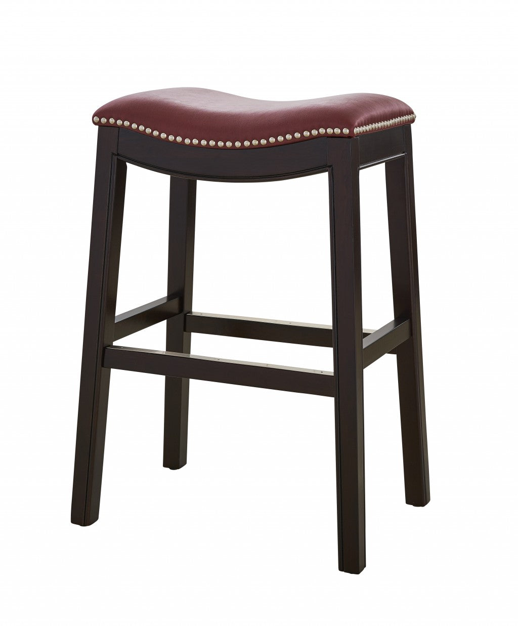 HomeRoots 25" Espresso and Red Saddle Style Counter Height Bar Stool