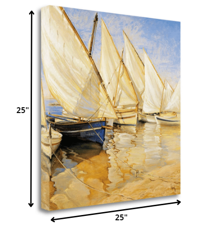HomeRoots 25" Fleet of Boats with Open White Sails Giclee Wrap Canvas Wall Art