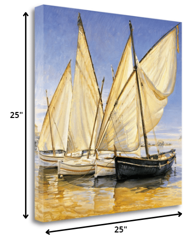 HomeRoots 25" Fleet of Boats with Royal White Sails Giclee Wrap Canvas Wall Art