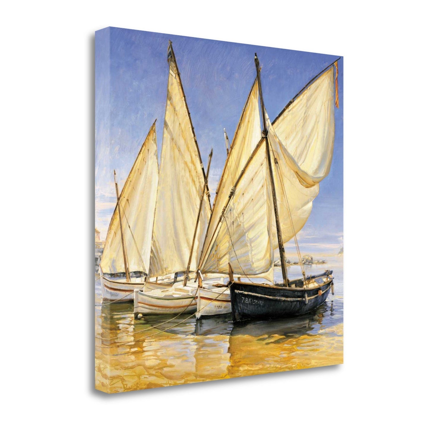 HomeRoots 25" Fleet of Boats with Royal White Sails Giclee Wrap Canvas Wall Art