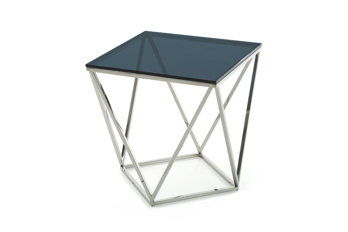 HomeRoots 25" Glass and Stainless Steel End Table