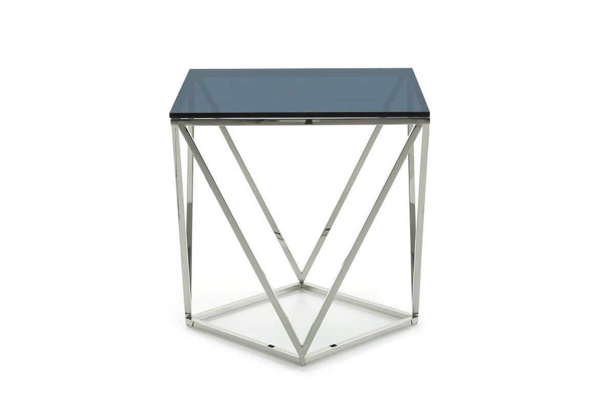 HomeRoots 25" Glass and Stainless Steel End Table