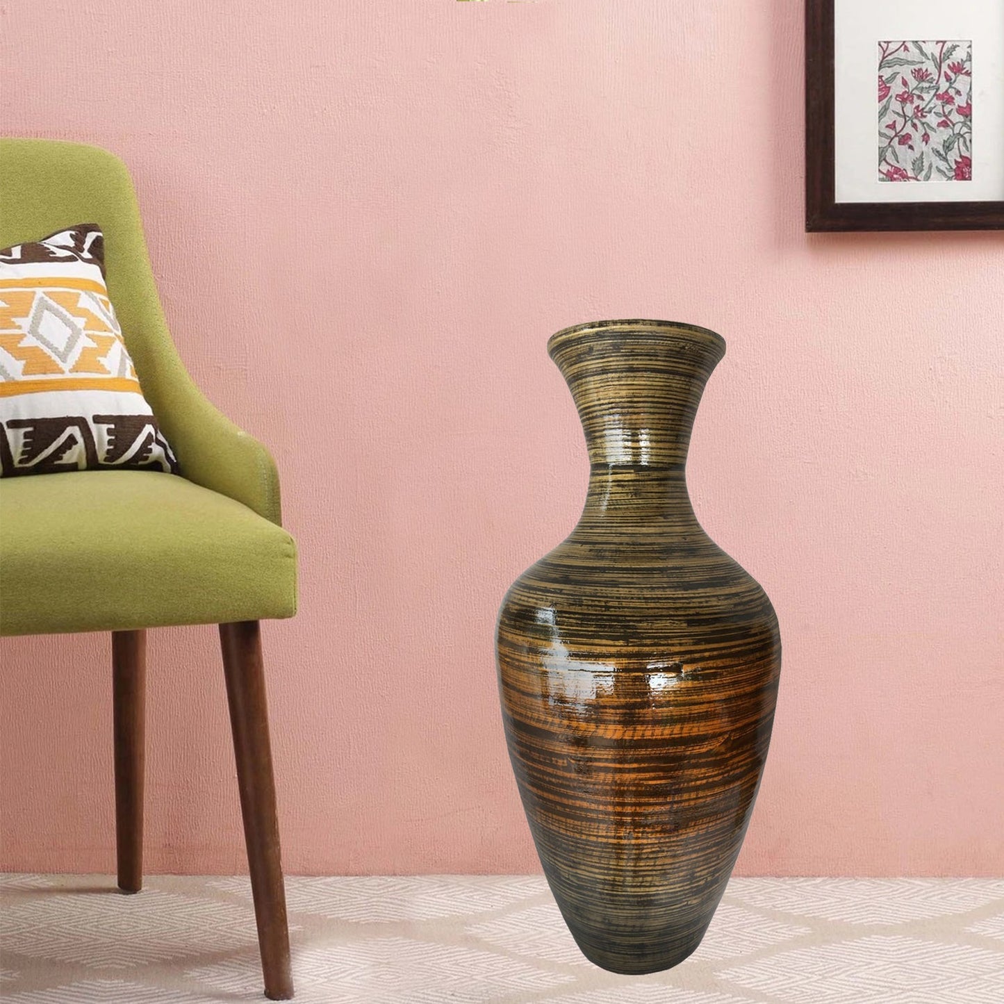 HomeRoots 25" High Black And Gold Spun Bamboo Floor Vase