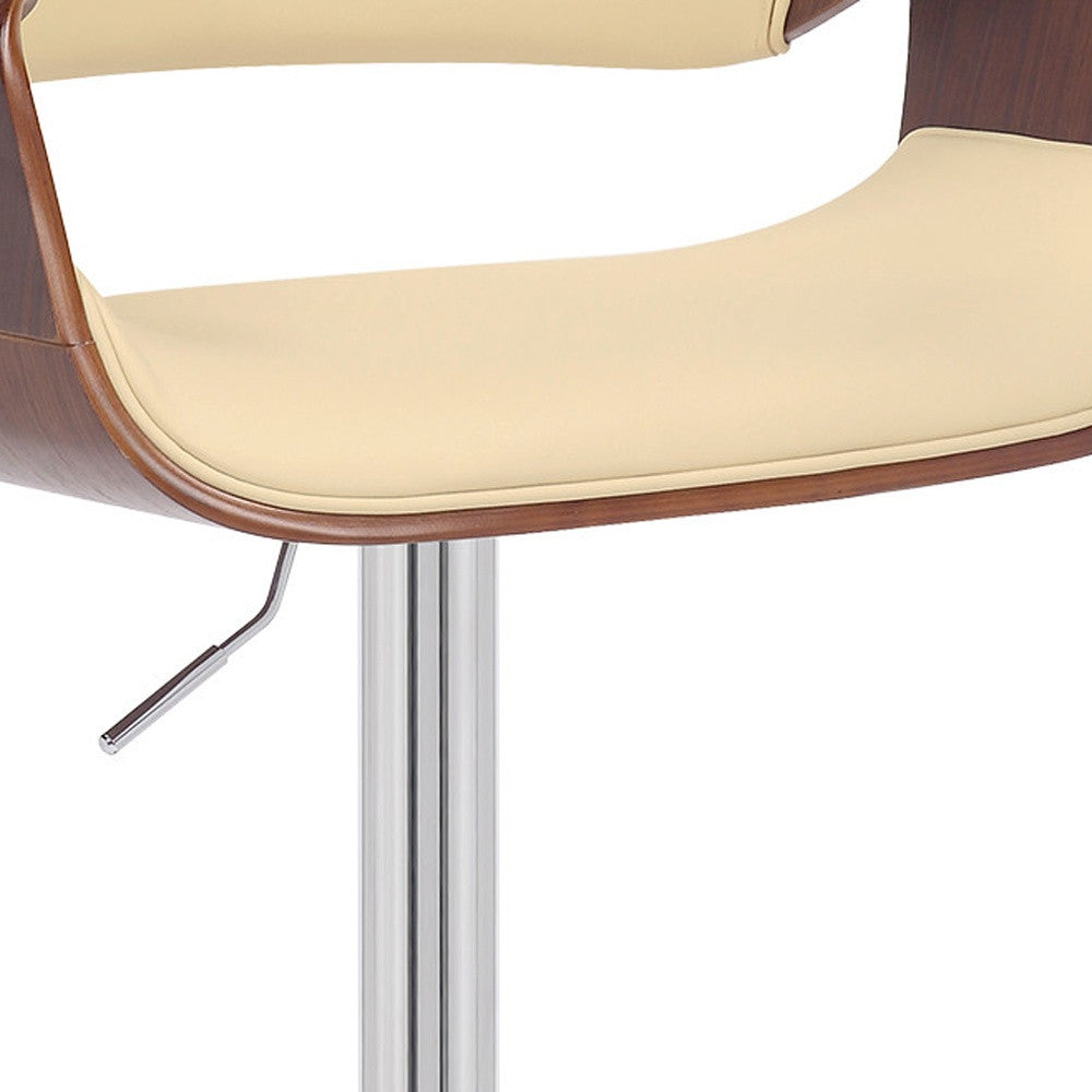 HomeRoots 25" Iron Swivel Adjustable Height Bar Chair With Cream and Silver Finish