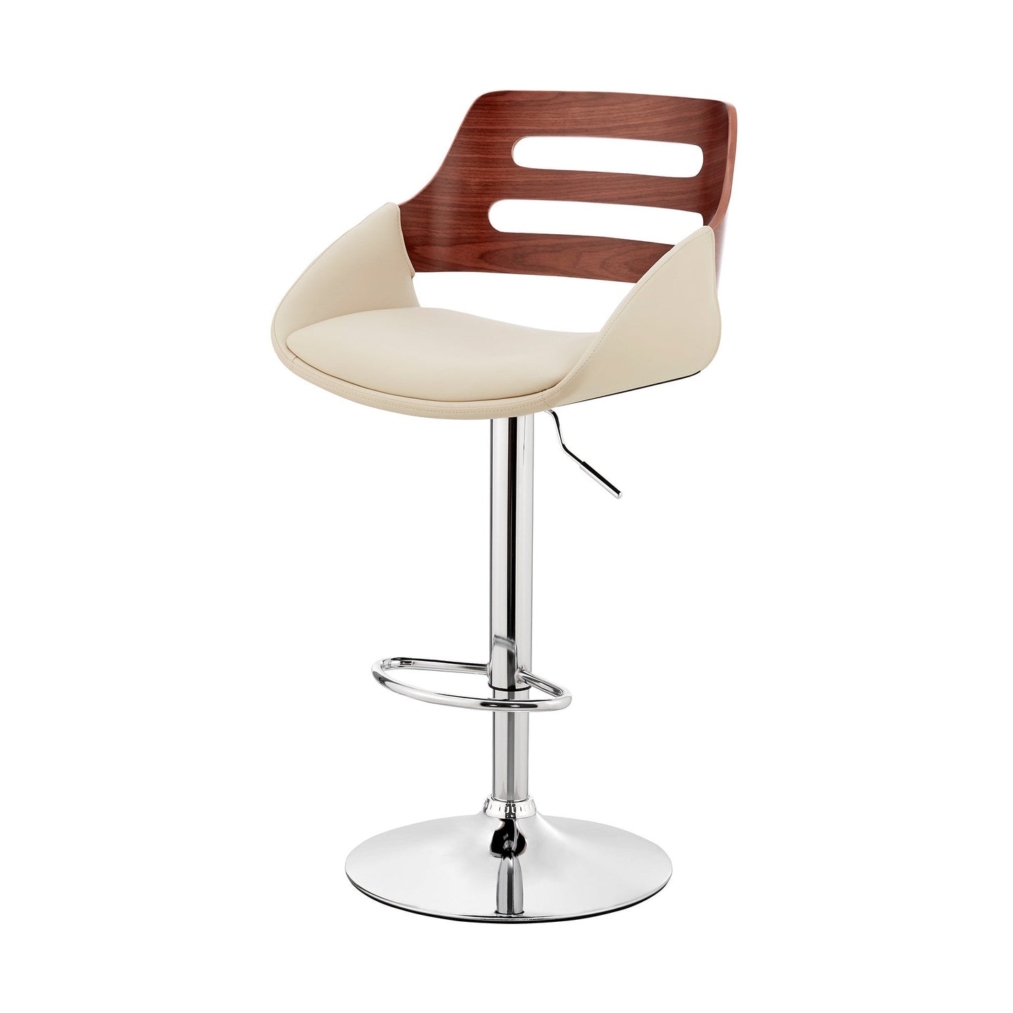 HomeRoots 25" Iron Swivel Low Back Adjustable Height Bar Chair in Cream and Silver Finish