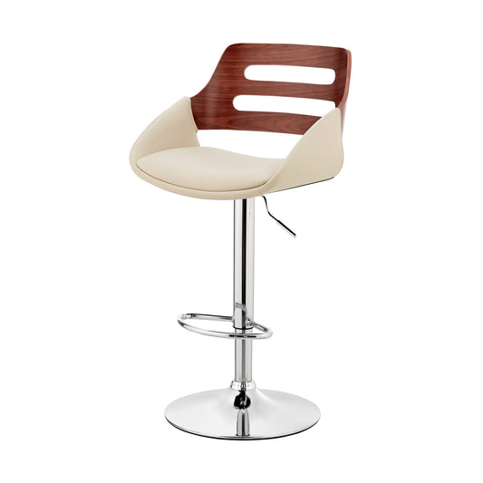 HomeRoots 25" Iron Swivel Low Back Adjustable Height Bar Chair in Cream and Silver Finish