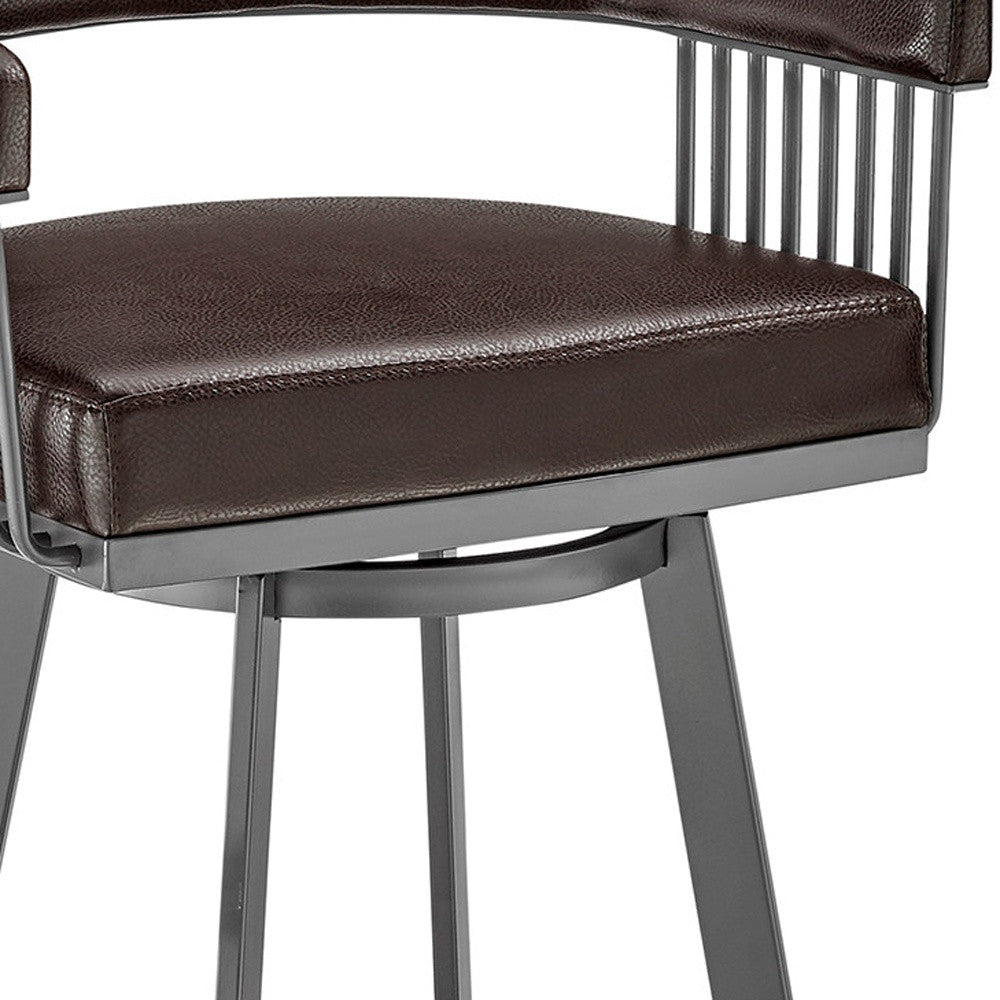 HomeRoots 25" Iron Swivel Low Back Counter Height Bar Chair With Chocolate and Gray Finish