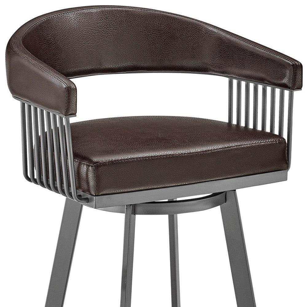 HomeRoots 25" Iron Swivel Low Back Counter Height Bar Chair With Chocolate and Gray Finish
