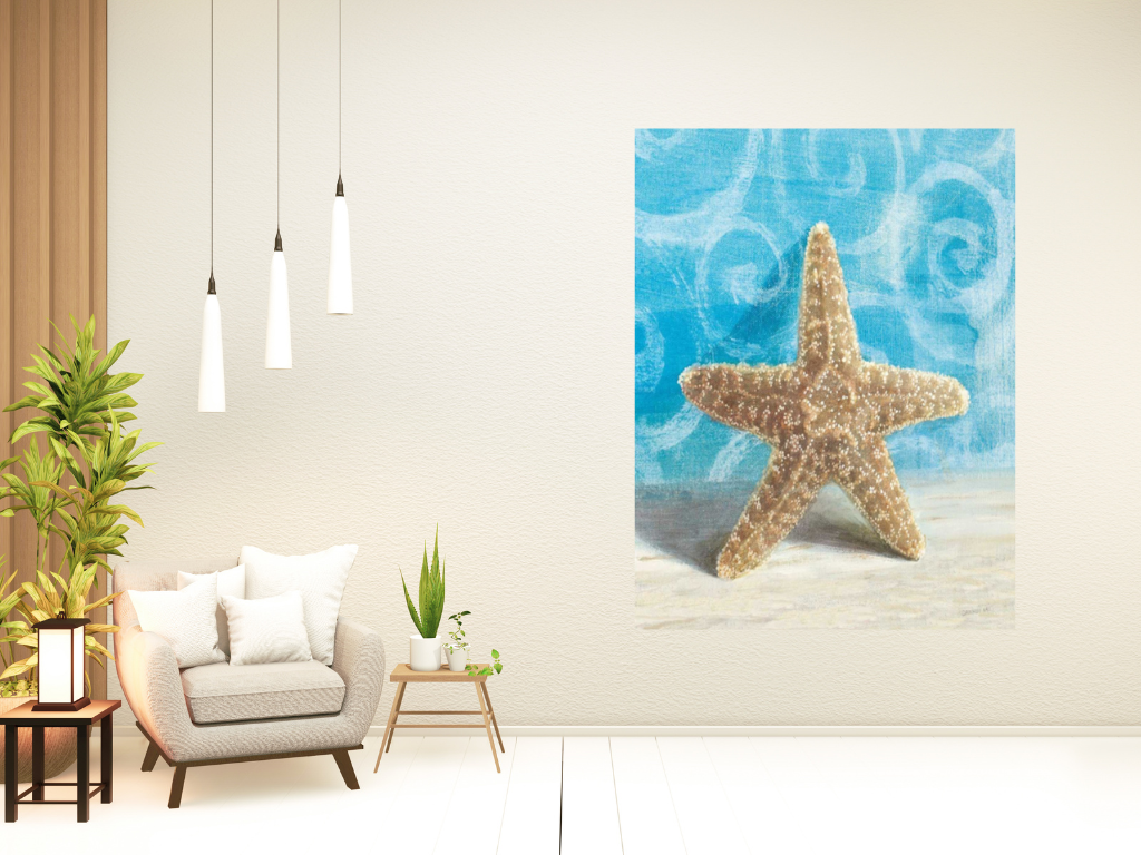 HomeRoots 25" Mod Blue Scroll Coastal Conch 3 Giclee Wrap Canvas Wall Art