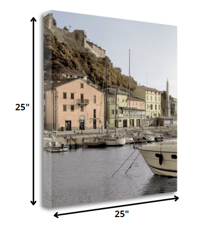 HomeRoots 25" Picturesque Tuscan Harbour Giclee Wrap Canvas Wall Art