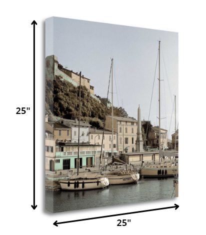 HomeRoots 25" Picturesque Tuscan Village on a Harbour Giclee Wrap Canvas Wall Art