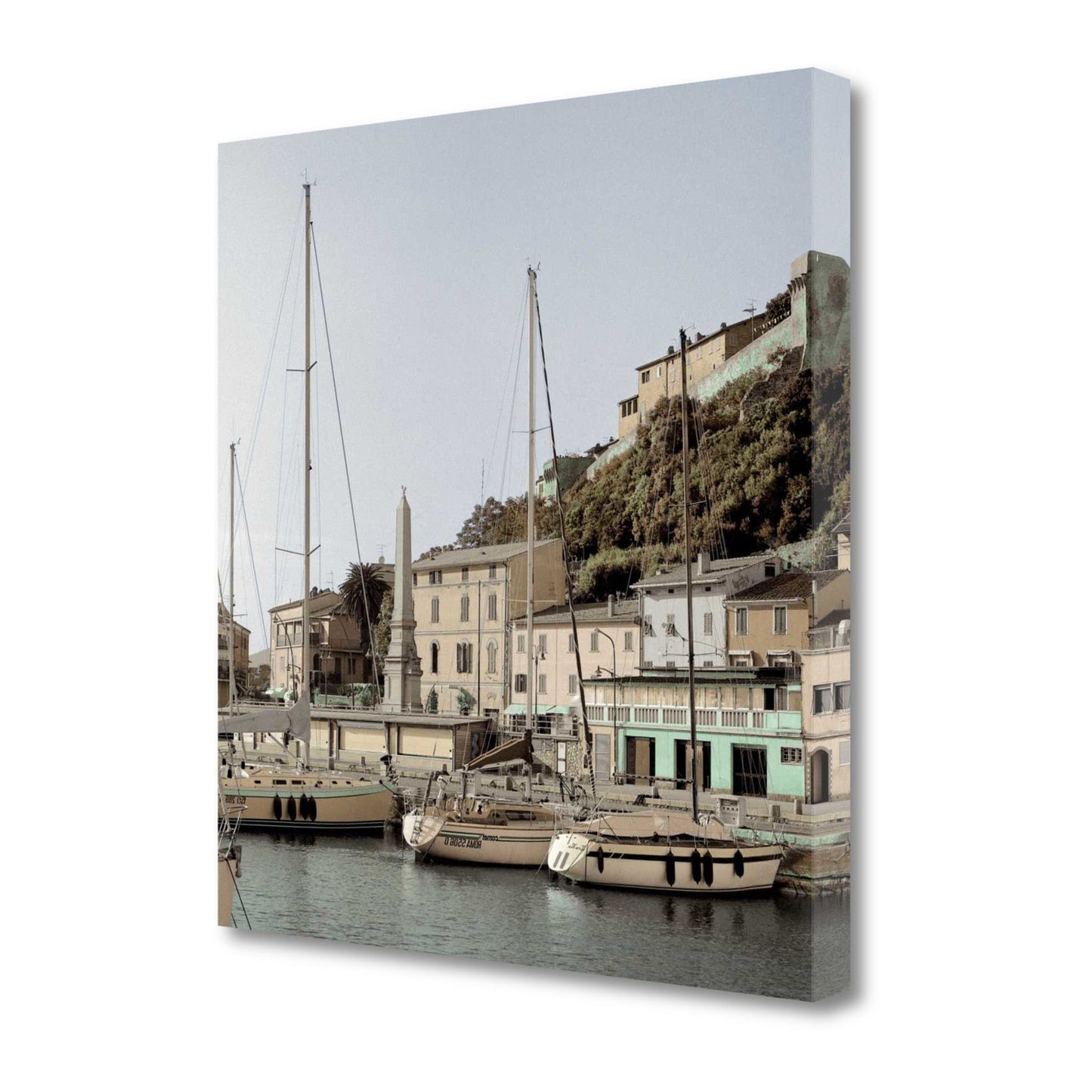HomeRoots 25" Picturesque Tuscan Village on a Harbour Giclee Wrap Canvas Wall Art