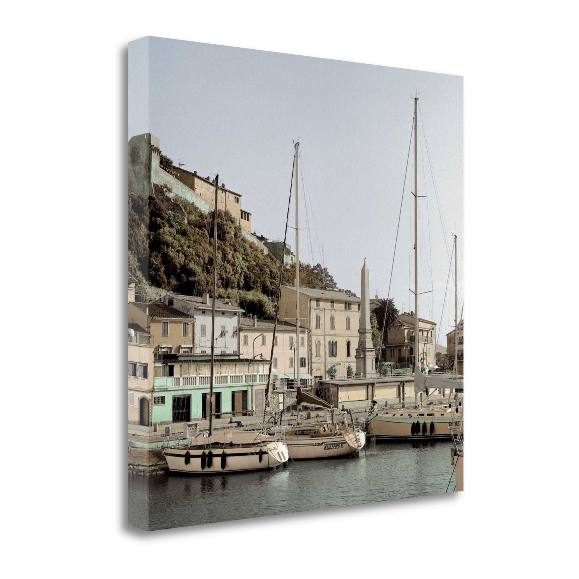 HomeRoots 25" Picturesque Tuscan Village on a Harbour Giclee Wrap Canvas Wall Art