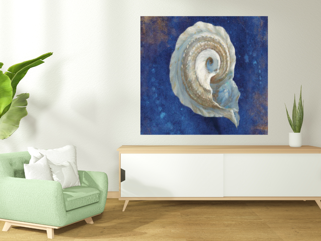 HomeRoots 25" Rustic Deep Blue and Gold Conch Giclee Wrap Canvas Wall Art