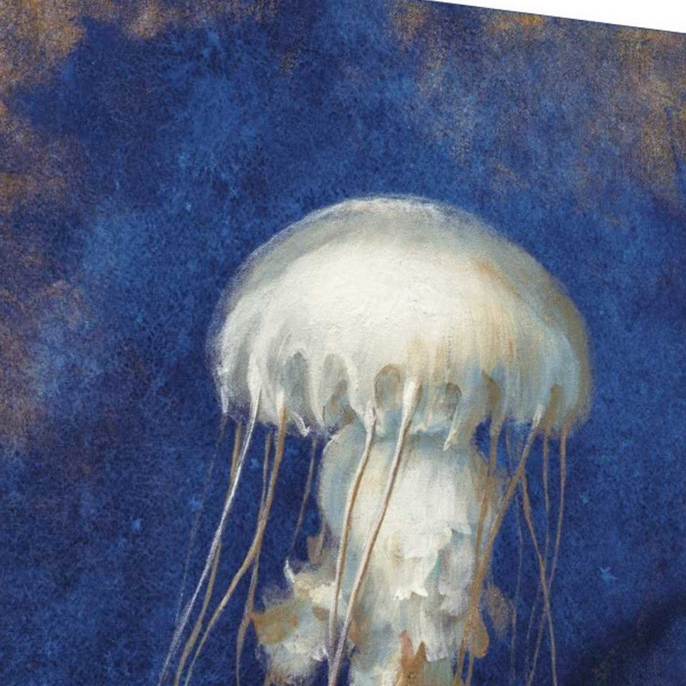 HomeRoots 25" Rustic Deep Blue and Gold Jelly Fish Giclee Wrap Canvas Wall Art