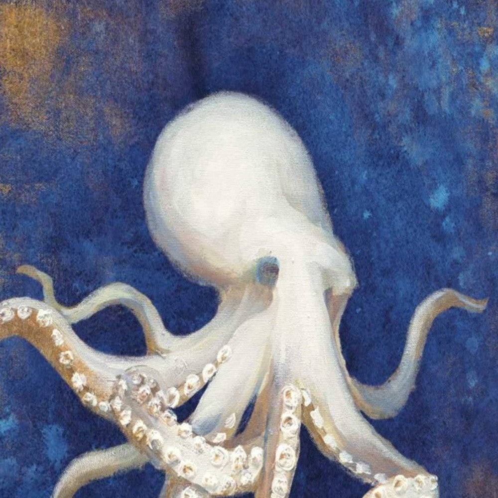 HomeRoots 25" Rustic Deep Blue and Gold Octopus Giclee Wrap Canvas Wall Art