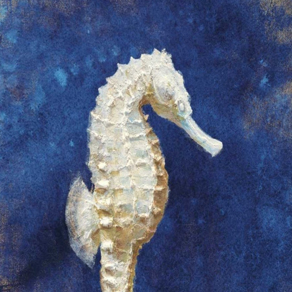 HomeRoots 25" Rustic Deep Blue and Gold Seahorse Giclee Wrap Canvas Wall Art
