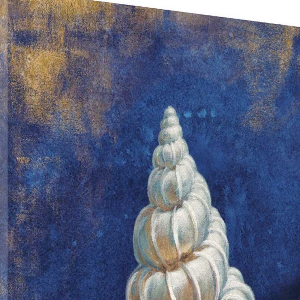 HomeRoots 25" Rustic Deep Blue and Gold Shell Giclee Wrap Canvas Wall Art