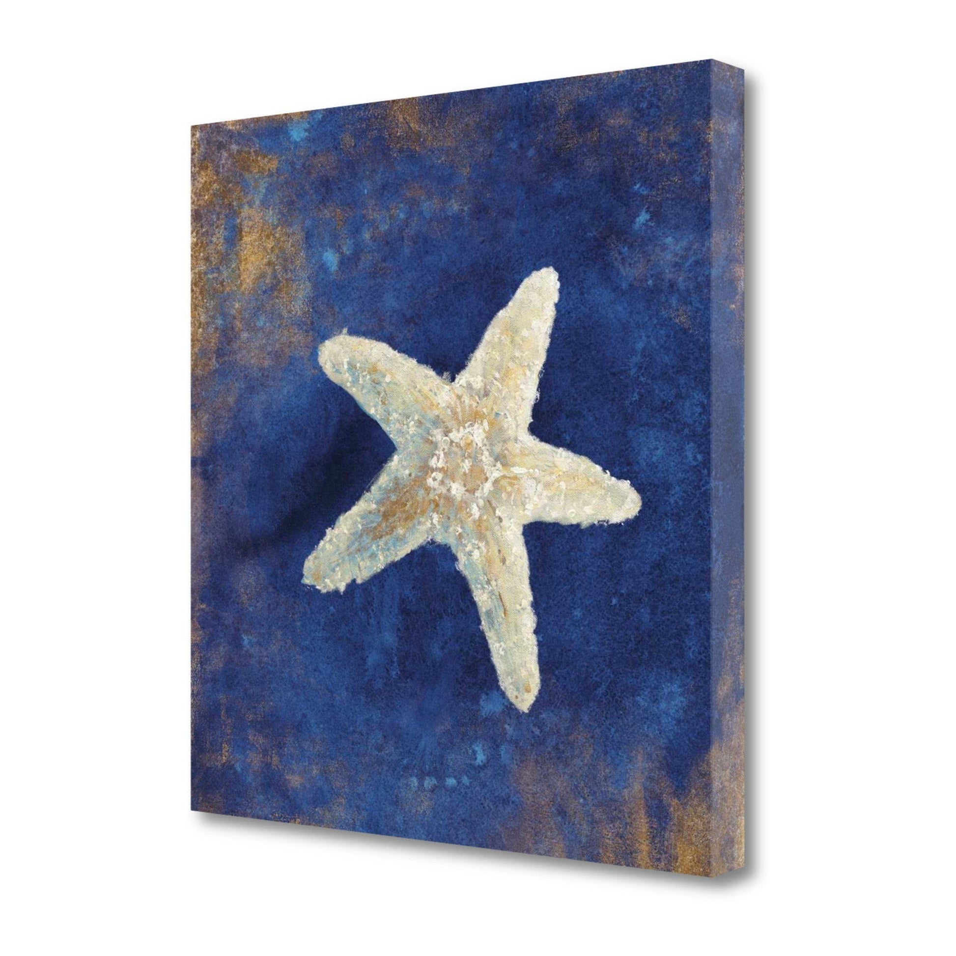 HomeRoots 25" Rustic Deep Blue and Gold Starfish Giclee Wrap Canvas Wall Art