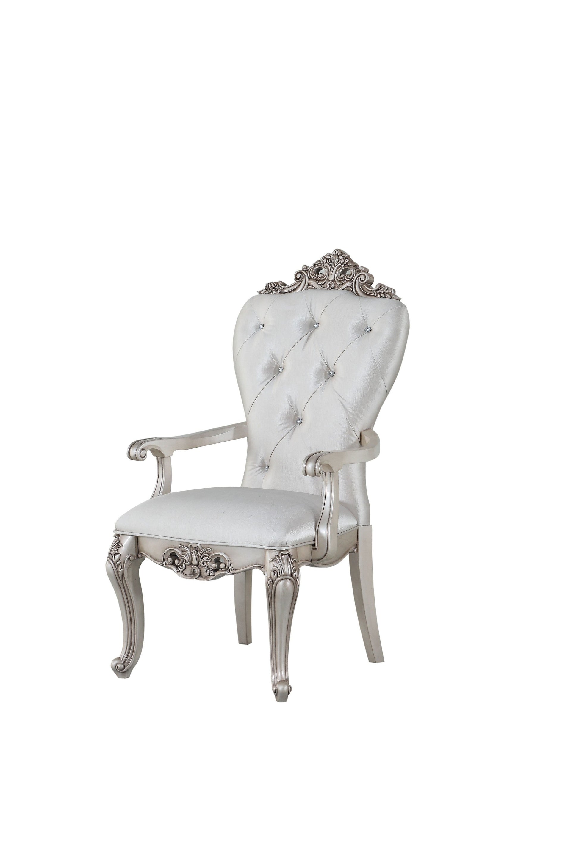 HomeRoots 25" Silver And Pearl Fabric Tufted Side Chair in Set of Two