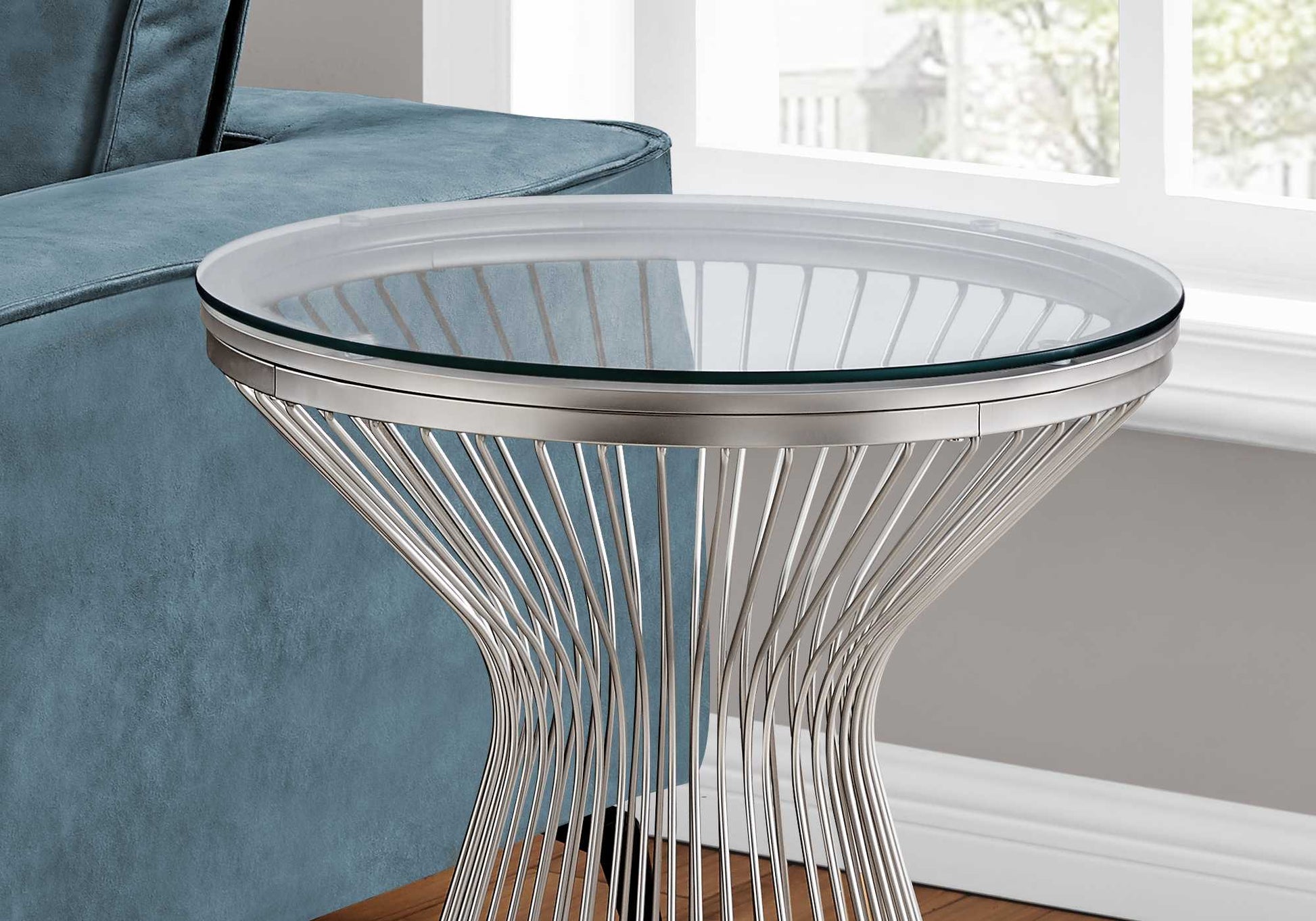 HomeRoots 25" Stainless Steel Accent Table With Tempered Glass Top